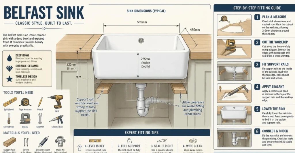 Belfast Sink Guide: Sizes, Benefits, Drawbacks, Installation Tips, Butler Sink Differences, and Everything to Know Before Buying